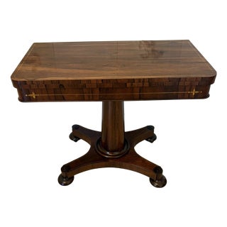 Antique Regency Rosewood and Brass Inlaid Card or Console Table with Fold Over Top, 1860s For Sale