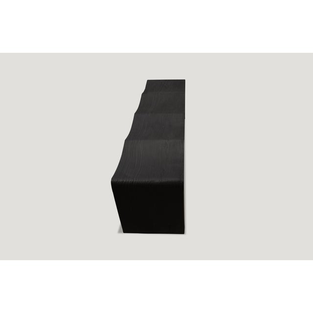 Andrianna Shamaris Triple Burnt Teak Wood Wave Bench For Sale - Image 4 of 5