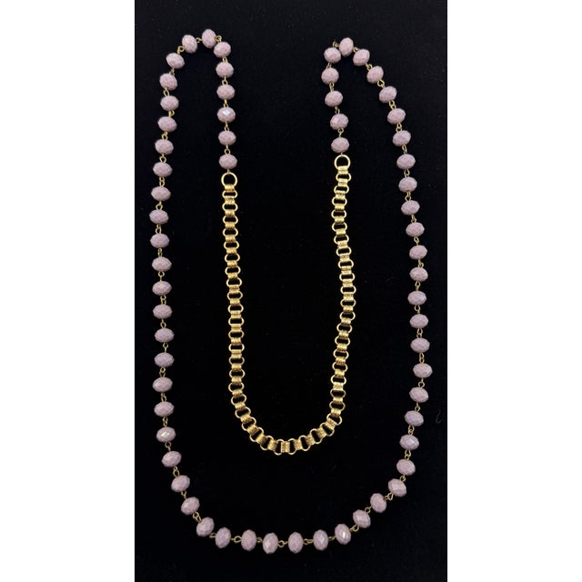 Book Chain Lavender Glass Gold Filled Long Victorian Necklace Antique 46” For Sale - Image 4 of 6