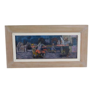 Louis Bosa (1905-1981) Untitled Signed Oil Painting Cafe Scene For Sale