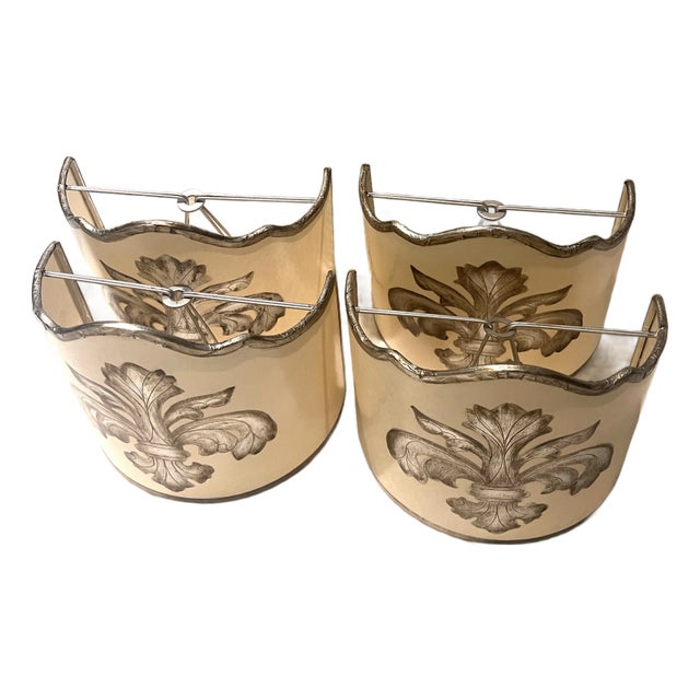 Unique Handmade Shield Shades With Fleur De Liz Detail in Silver - Set of 4 For Sale