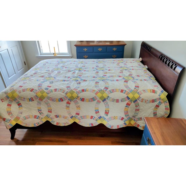 Antique Double Wedding Ring Quilt For Sale - Image 4 of 11