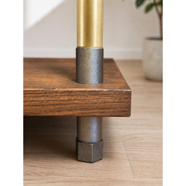 Not Yet Made - Made To Order Industrial Solid Oak and Brass Turntable Console With Vinyl Storage For Sale - Image 5 of 6