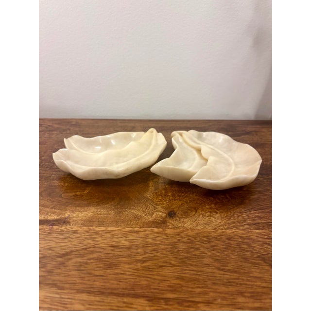 Stone Vintage Italian Alabaster Leaf Dishes - Pair of Sculptural Catchall Bowls For Sale - Image 7 of 7