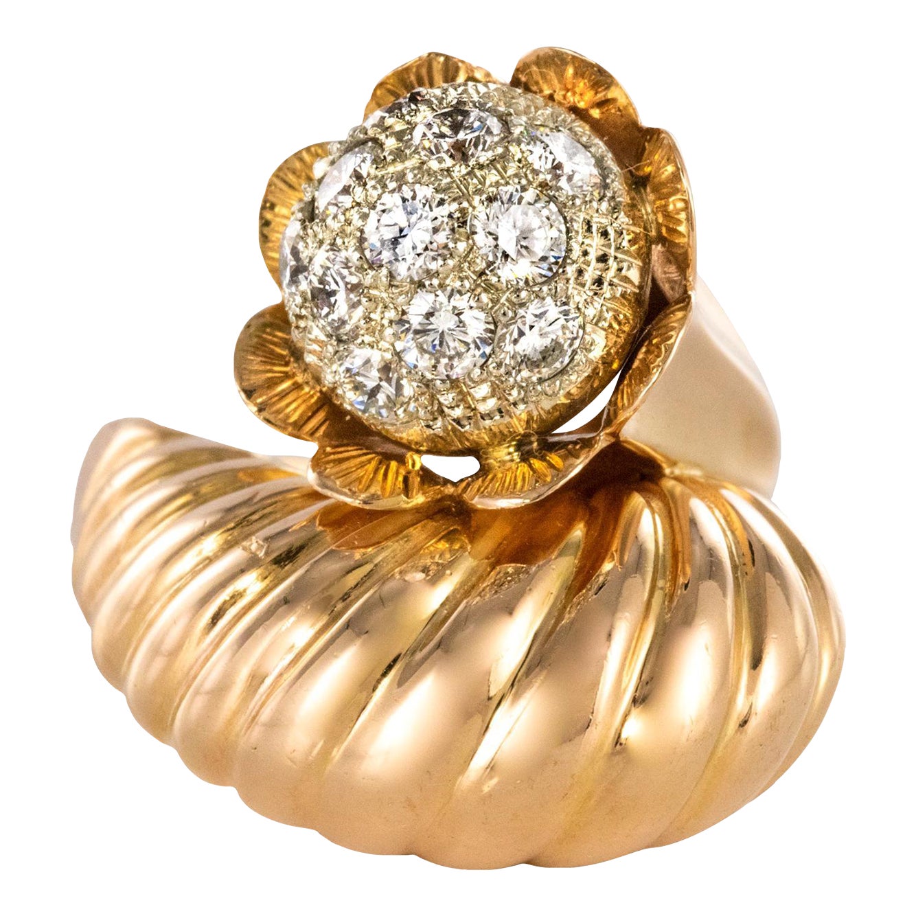 1950s Retro Diamond 18 Karat Yellow Gold Fashion Ring Size 6.5 | Chairish