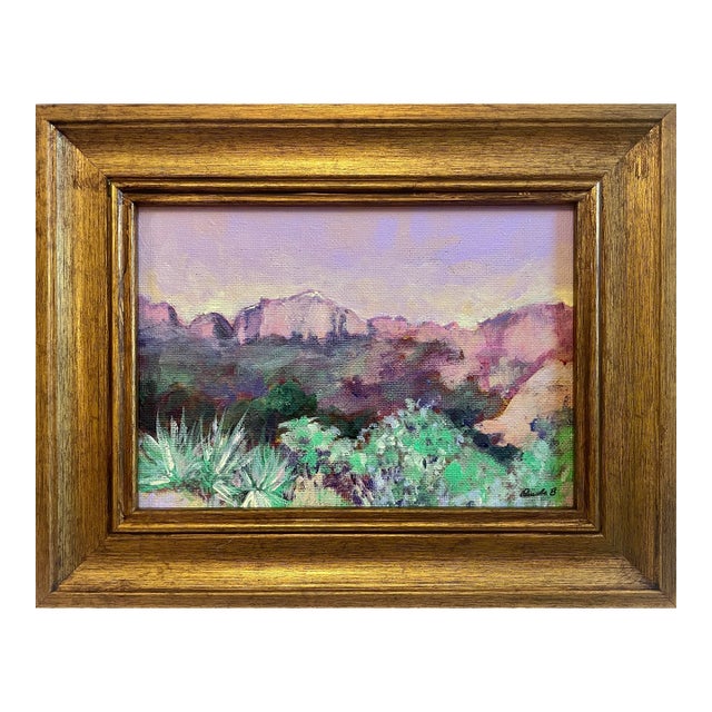 Contemporary Big Bend Landscape Painting Original Framed 5x7 Southwest Desert Art For Sale