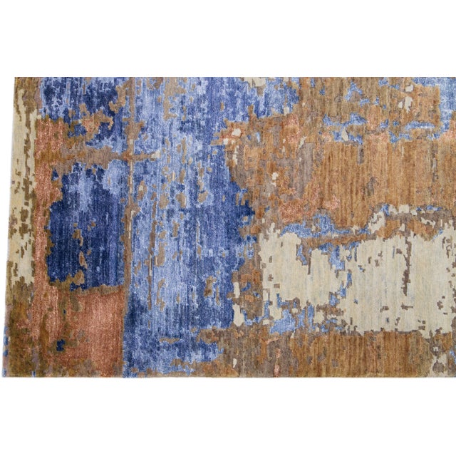 2010s Modern Abstract Handmade Wool & Silk Rug in Brown For Sale - Image 4 of 7