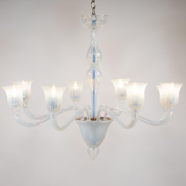 Large Vintage Eight Arm Opaline Murano Glass Chandelier in the Manner of Barovier & Toso For Sale - Image 11 of 18