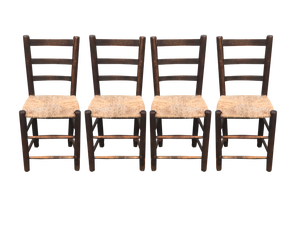 Rustic Chairs with Straw Seats, 1950, Set of 4