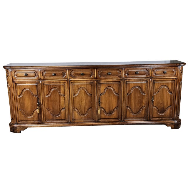 Large Wooden Sideboard with Six Doors and Six Drawers, 1960s For Sale