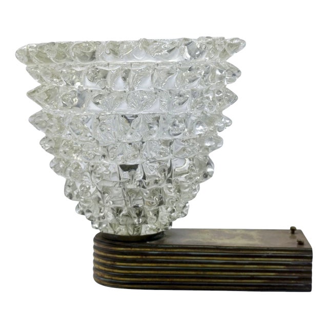 Rostrato Murano Glass and Brass Wall Lamp by Ercole Barovier for Barovier & Toso, Italy, 1940s For Sale