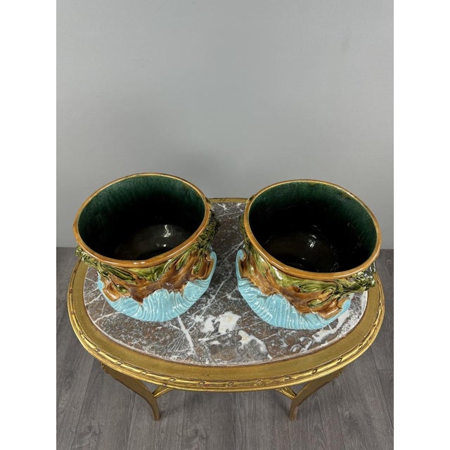 19th Century Mascaron-Decorated Earthenware Cachepots, Set of 2 For Sale - Image 9 of 11