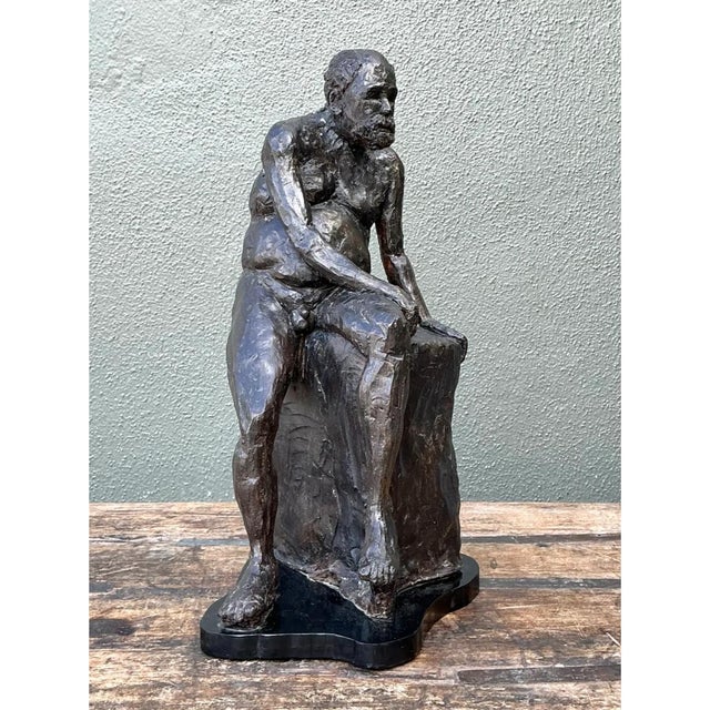 Vintage Bronzed Terracotta Seated Male Sculpture For Sale - Image 10 of 12