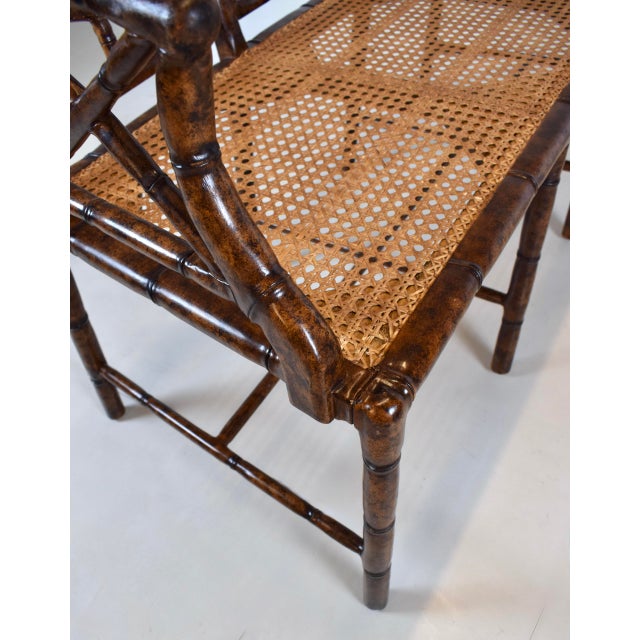 Faux Bamboo Settee With Leather Cushion, Tortoise Shell Finish For Sale - Image 12 of 15