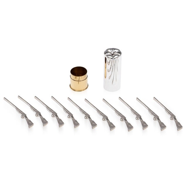 21st Century English Novelty Shotgun Shaped Silver Butt Markers in Case, 2019, Set of 11 For Sale - Image 14 of 14