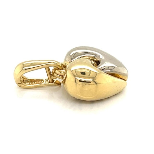 Mid 20th Century Chimento 18k Two Tone Gold Puffy Heart Pendant Charm Italy Designer For Sale In Miami - Image 6 of 9