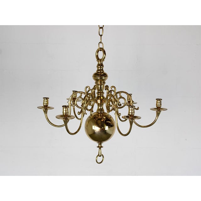 Gold Dutch Brass Rembrandt Chandelier with Six Arms, 1940s For Sale - Image 8 of 8