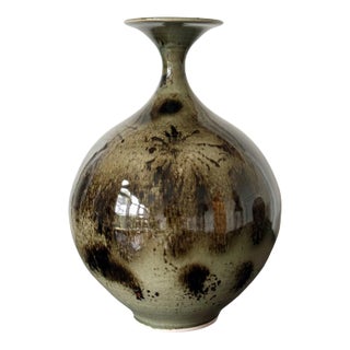 Early Ceramic Vase With Unique Glaze Pattern by Brother Thomas Bezanson For Sale