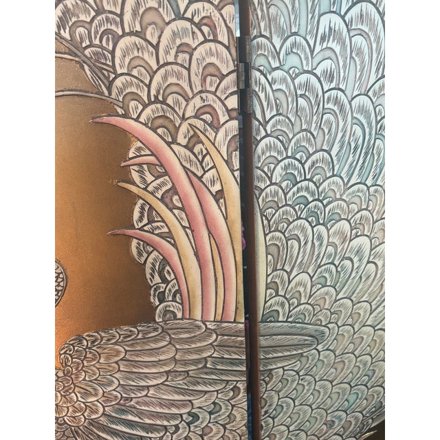 1980s Maitland Smith Folding Screen With a Gold Leaf and Peacock Design For Sale - Image 5 of 9