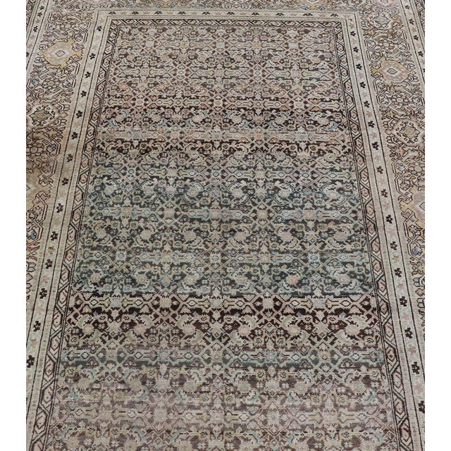 Gallery Persian Malayer All-Over Geometric Design in Lt. Blue, Tan and Green 6'3"x16'3" For Sale - Image 4 of 12