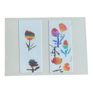 “Color Study Blooms” Mini Watercolor Pair by Chani MacKay For Sale