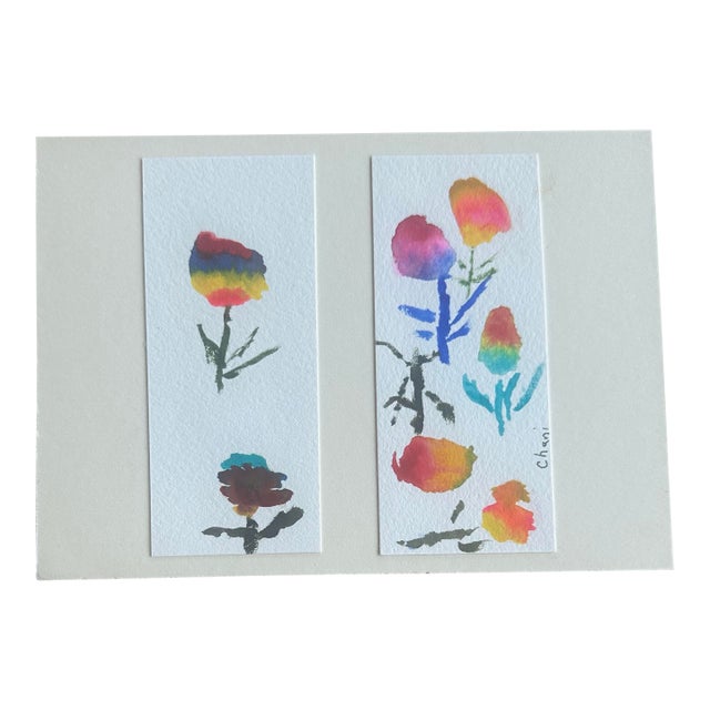 “Color Study Blooms” Mini Watercolor Pair by Chani MacKay For Sale