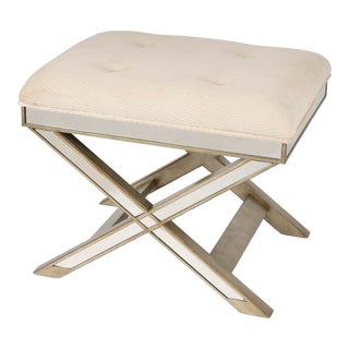 Marlo Mirrored 26"W Vanity Stool, Cream For Sale