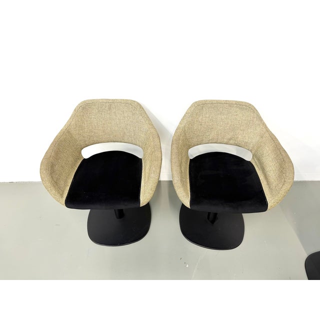 1990s Swivel Armchairs with Organic Mottled Fabric Shells and Weighted Disc Bases, 1990s, Set of 6 For Sale - Image 5 of 18