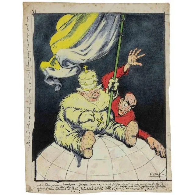 The Pope and the globe is a modern artwork realized by Gabriele Galantara (1865-1937) in 1909. Watercolor, tempera, ink...