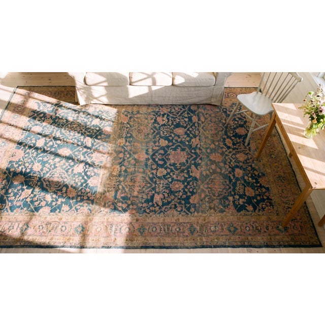 Astonishing Navy Ground Color and Rose Border With Malayer Style Antique Persian Rug For Sale - Image 9 of 10