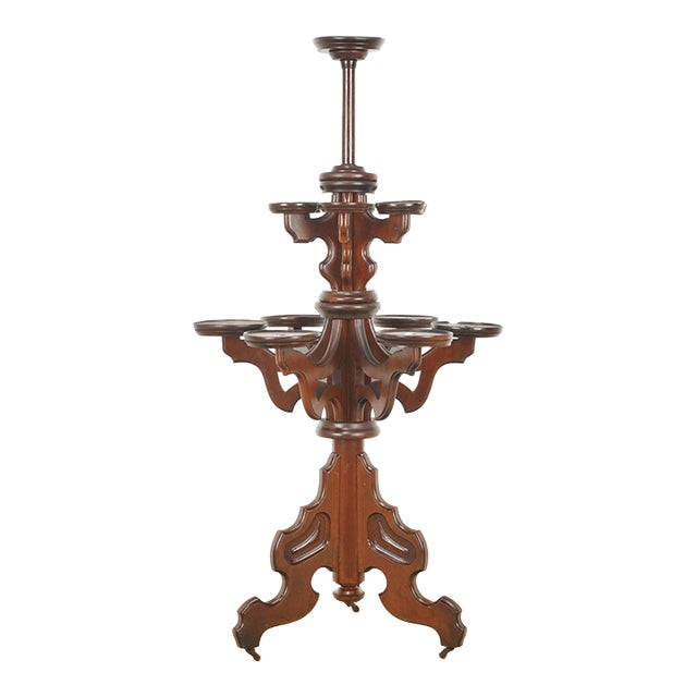 Early 20th Century Victorian Spinning Fretwork Freestanding Plant Stand For Sale