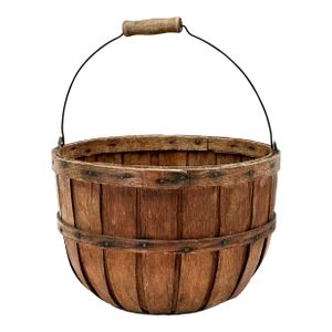 Antique American Hand Made Steam Bent Oak Apple Farm Gathering Basket From Maine