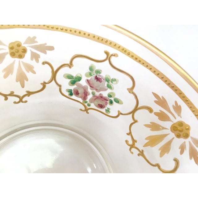 Hollywood Regency Hand Painted Floral Glass Serving Bowl Centerpiece For Sale - Image 3 of 5