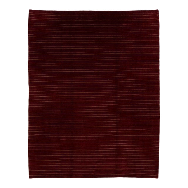Modern Tibetan Rug Made From Wool and Silk Featuring a Striped Design in Red For Sale
