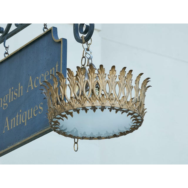 Mid 20th Century Spanish Gilt Metal Crown Chandelier with Elongated Leaves, US Wired For Sale In Atlanta - Image 6 of 12