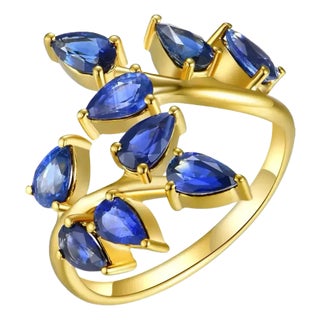 Nina Zhou Sapphire Branch Leaves Ring in 14k Yellow Gold, size 10 For Sale