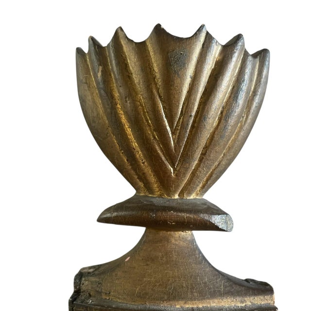 Unique little decor piece—a small antique hand carved wood architectural fragment painted gold in the shape of a fan. This...