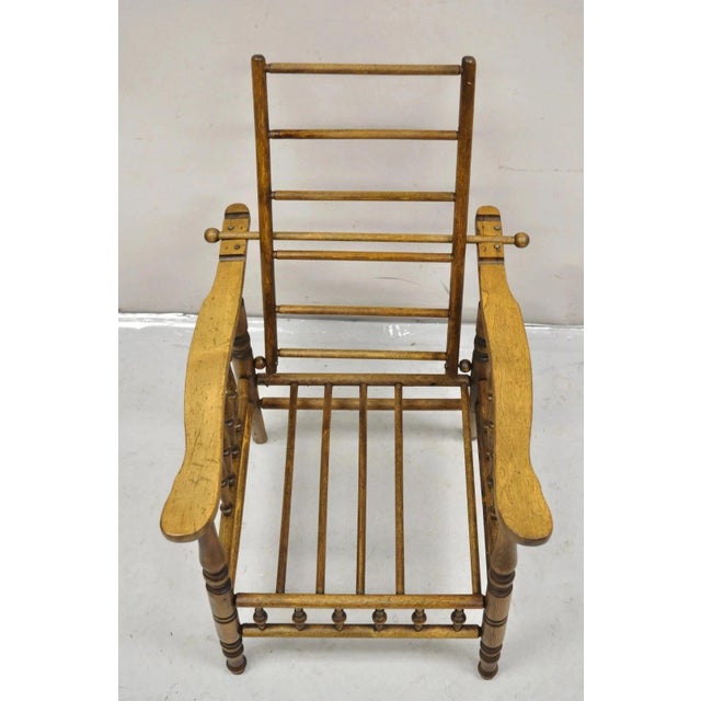 Antique Arts & Crafts Mission Turn Carved Walnut Small Child's Morris Chair For Sale - Image 4 of 11