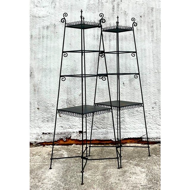 Vintage Scrollwork Metal Etagere - A Pair For Sale - Image 9 of 12