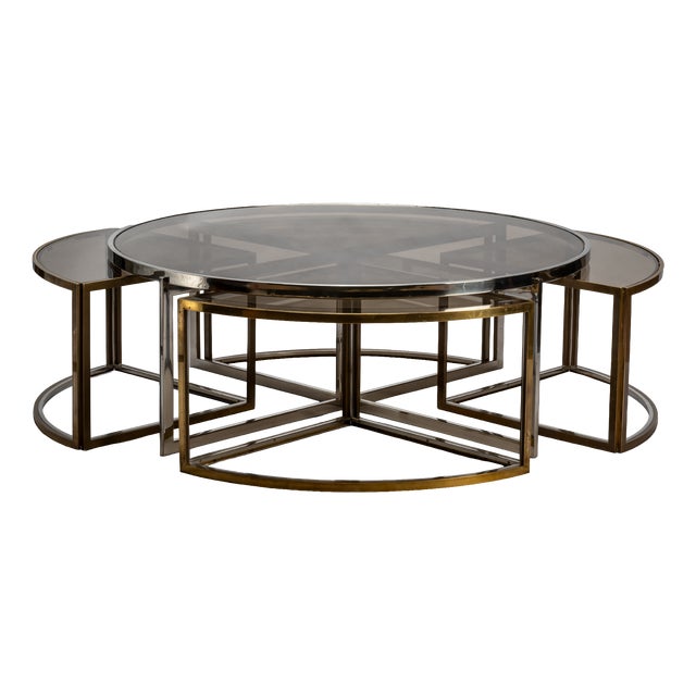 Low Circular Table in Brass and Glass by Jean Charles, France, 1970s For Sale