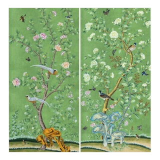 20“*40”/Panel, a Set of Two Chinoiserie Floral Wall Artwork, No Frame, Tea Paper For Sale