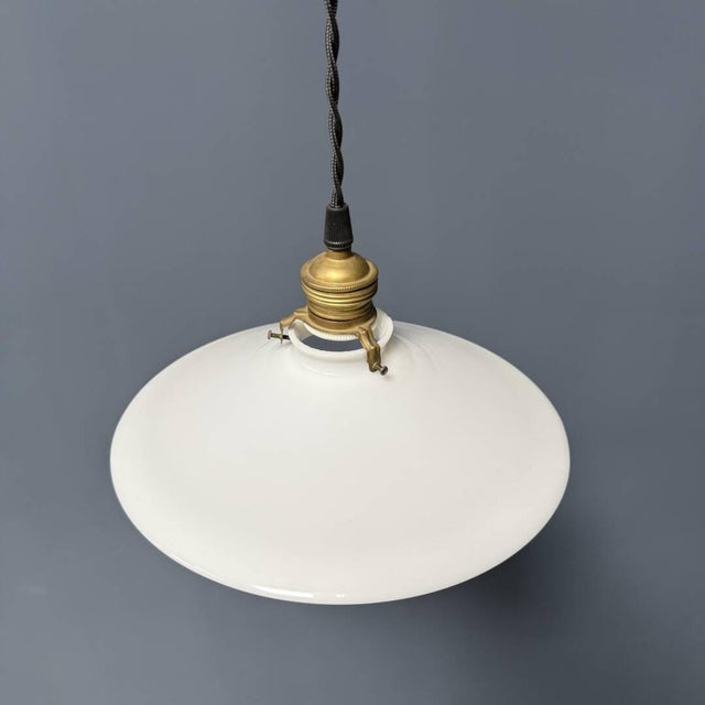 Vintage White Opaline Bowl Pendant Lamp with Brass Fitting, 1930s For Sale - Image 4 of 12