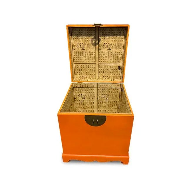 Chinese Asian Style Orange Square Trunk For Sale - Image 3 of 6