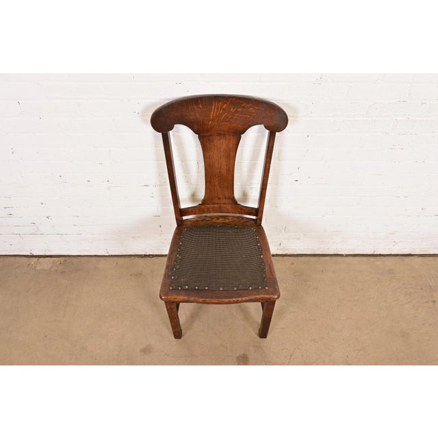 Early 20th Century Limbert Style Antique Arts & Crafts Carved Oak Side Chair or Dining Chair, Circa 1900 For Sale - Image 5 of 12