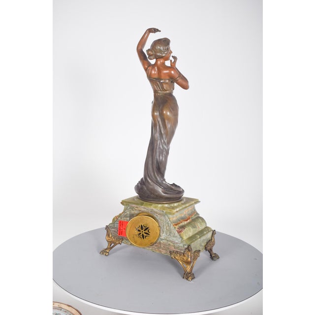 Metal French Table Clock with Marble Base and Figure, 1910s For Sale - Image 7 of 9