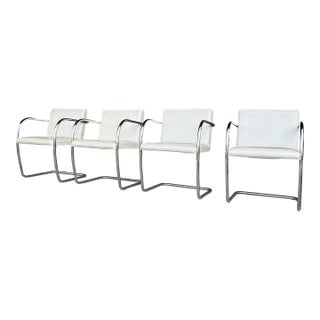 Set of Four Mies Van Der Rohe for Knoll Tubular Chrome Armchairs – Leather Upholstery For Sale