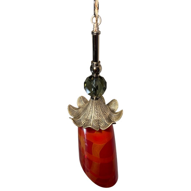 Metal Late 20th Century Murano Orange Red Abstract Flower Bud Pendant Light For Sale - Image 7 of 18