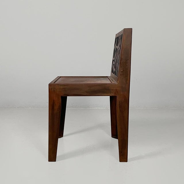 Italian Postmodern Chairs in Corten attributed to Marc Aurel for Metalco, 2010s, Set of 12 For Sale - Image 10 of 16