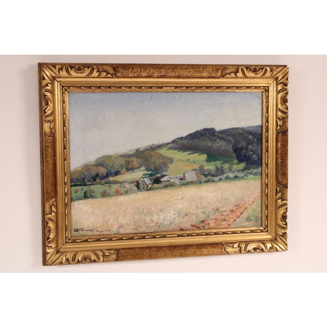 European impressionist landscape painting by Belgium artist Henri Ottevaere (1870-1940). Dated 1929. Oil on canvas. Frame...