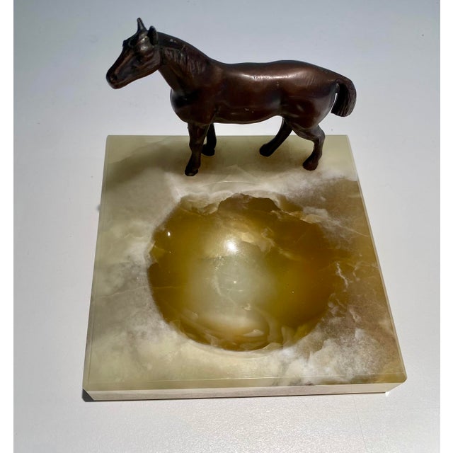 Vintage Metal Horse on Green Marble Base For Sale - Image 4 of 8